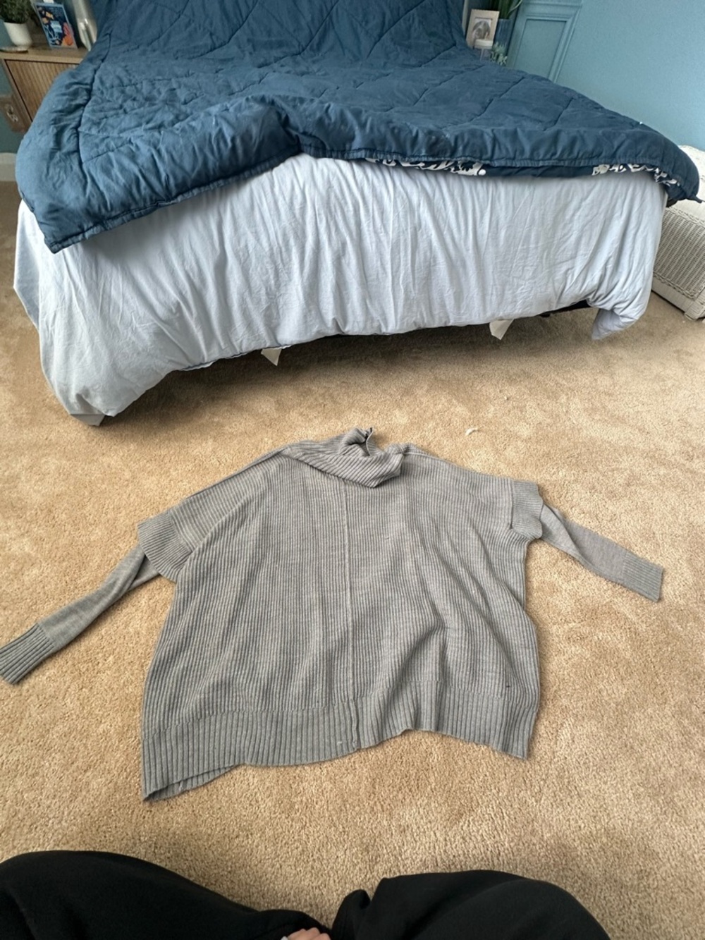 Cuddl Duds Gray Ribbed Cowl Neck Sweater